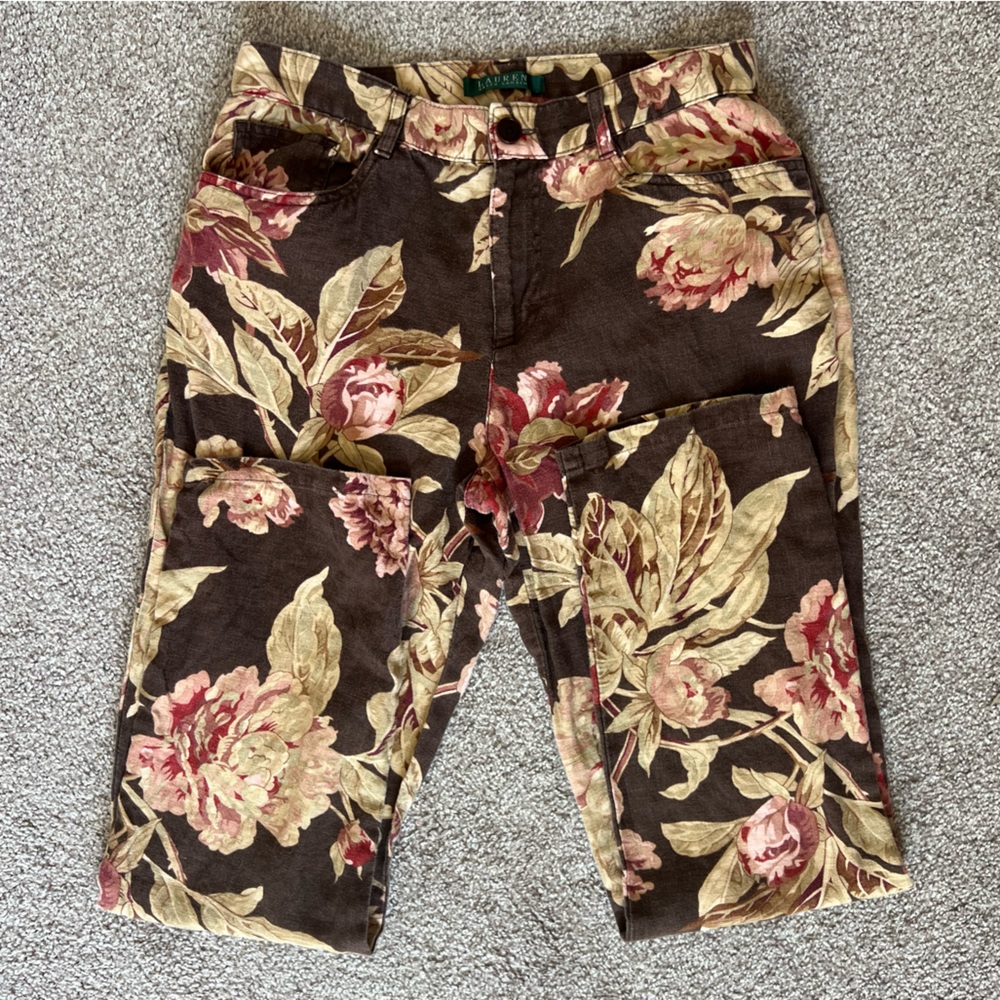 100% Linen Lauren Ralph Lauren Mid-Rise Floral Pants - Women’s Size 4 - Picture 2 of 8